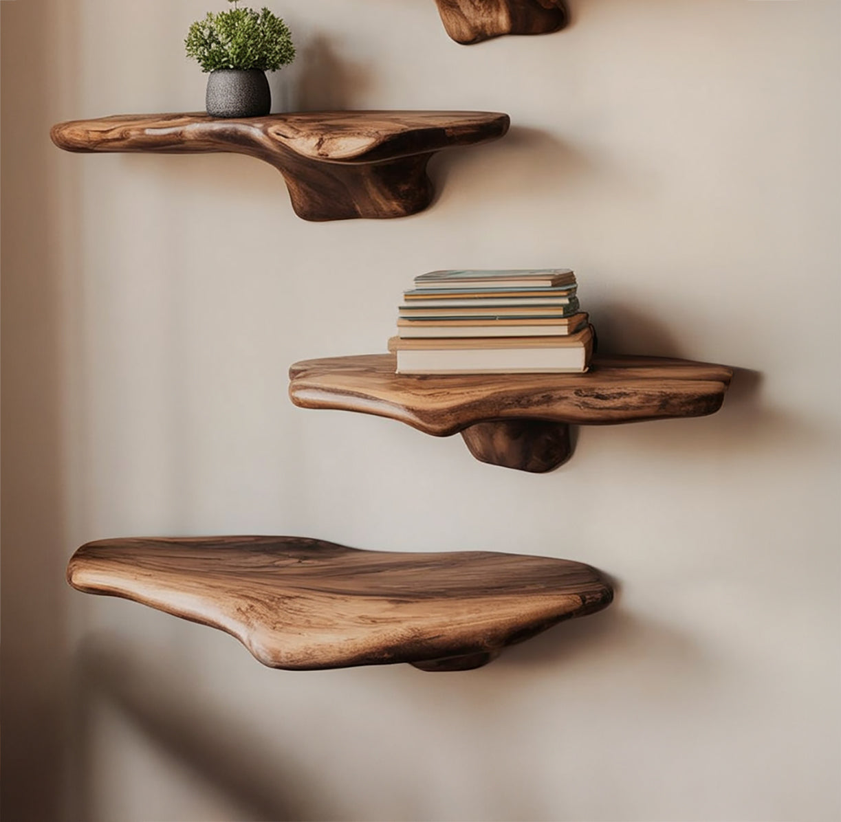 Handcrafted Organic Wooden Floating Wall Shelves – Live Edge Solid Wood