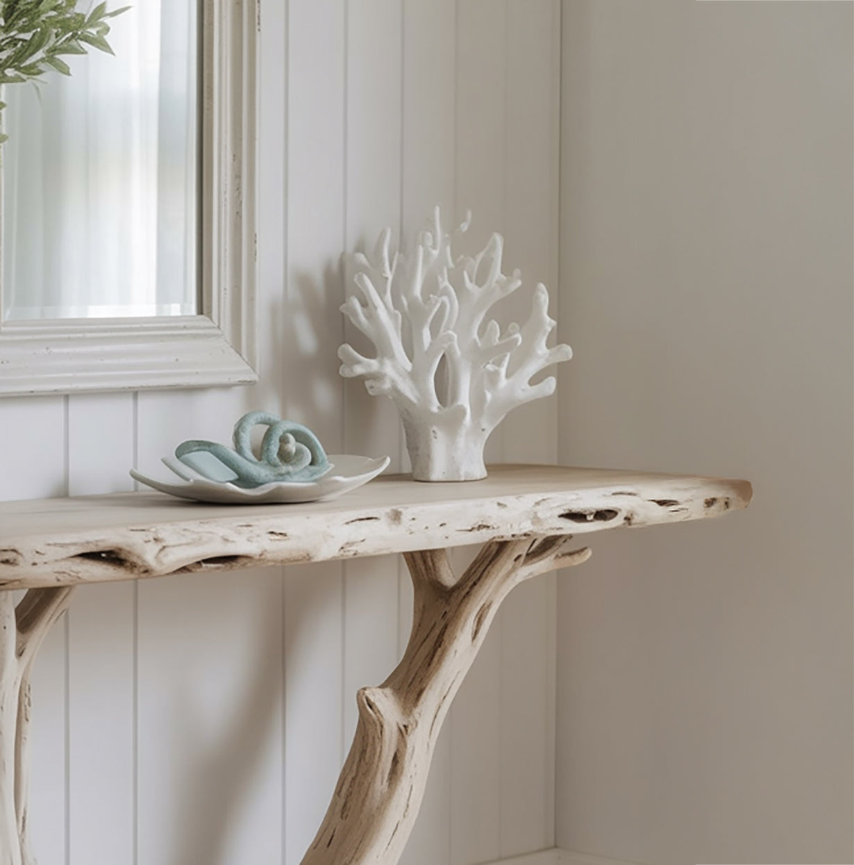 Artisanal Live Edge Console Table with Sculptural Wood Base