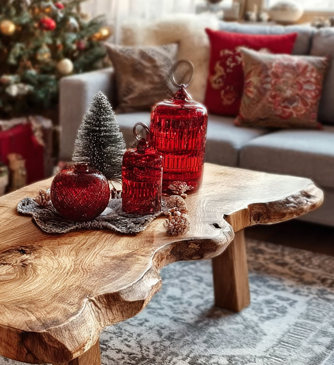 Live Edge Wooden Coffee Table – Rustic Handcrafted Solid Wood Mid Century Accent