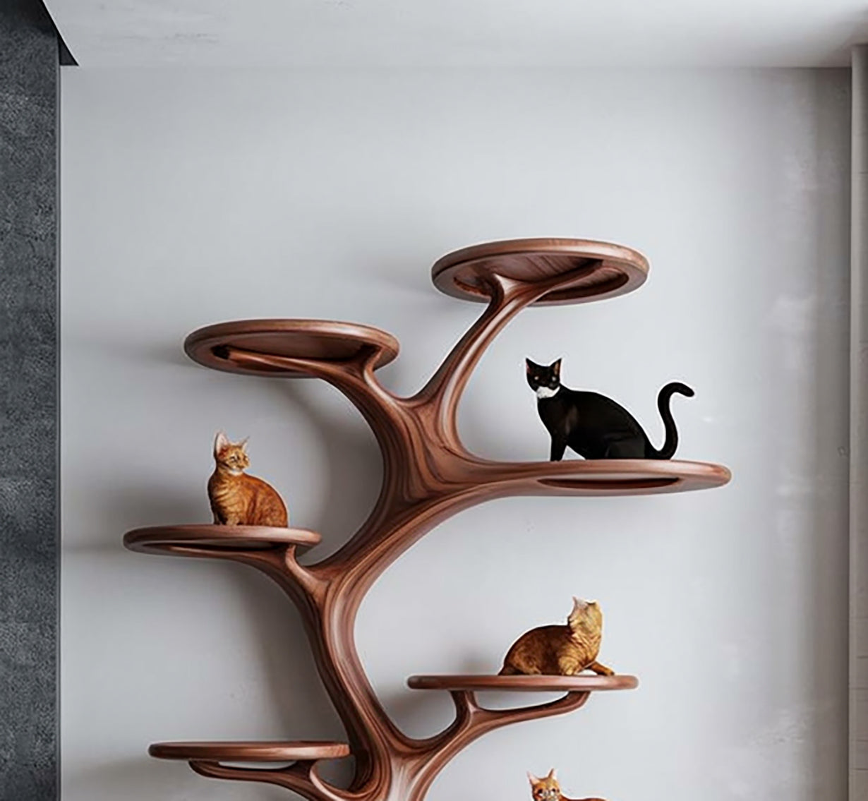 Artistic Branch Cat Tree & Bookshelf - Multi-Level Natural Wood Wall Sculpture