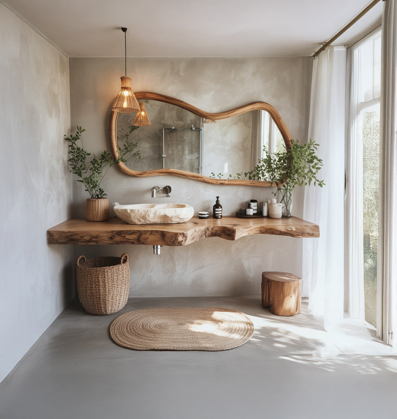 Live Edge Solid Wood Floating Bathroom Vanity – Rustic Modern Design