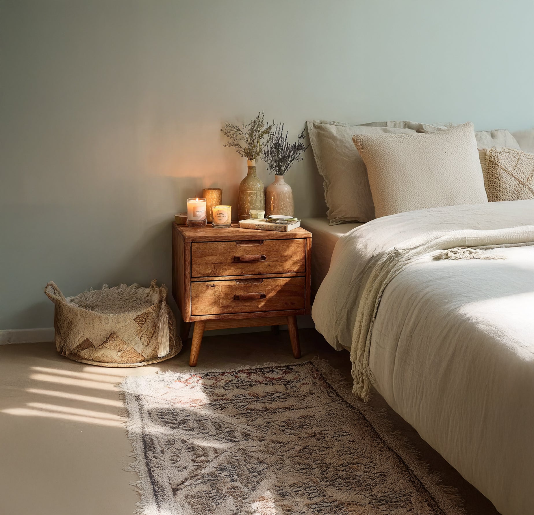 Movable Nightstand Table – 2 Tier Rolling End Table with Wheels for Sofa, Bed or Living Room