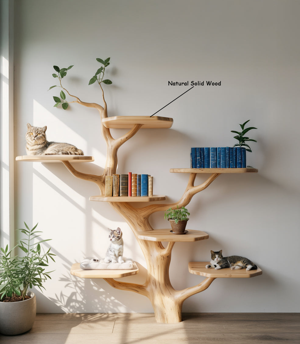 Handmade Wooden Cat Tree Tower – Rustic Cat Furniture for Large Cats