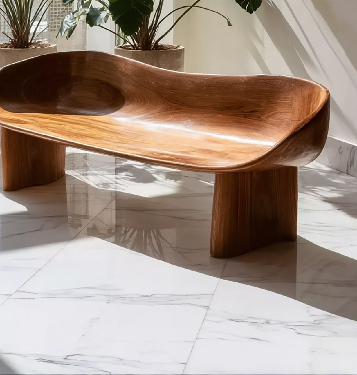 Sculptural Solid Wood Bench – Modern Organic Handmade Seating