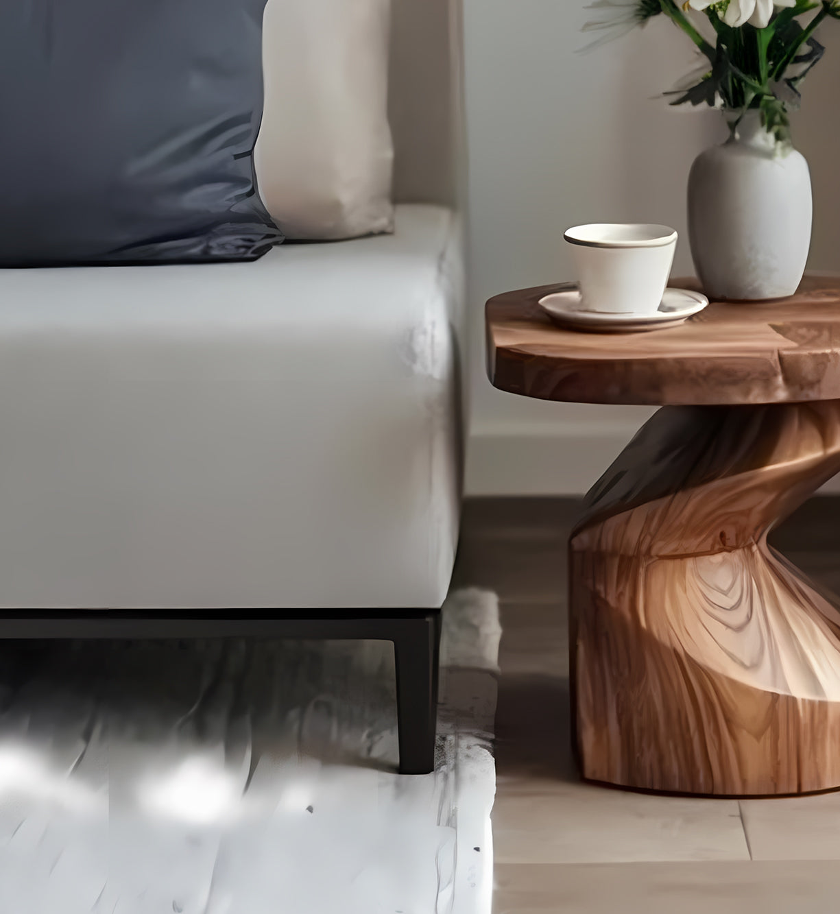 Handcrafted Solid Wood Spiral Side Table – Unique Sculptural End Table