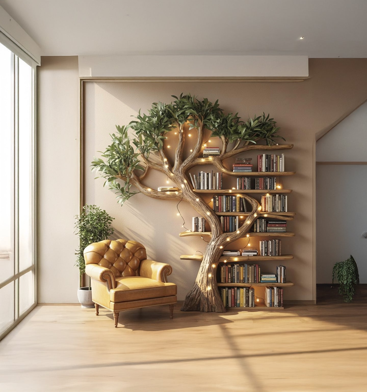 Tree Branch Bookshelf – Floating Live Edge Wooden Wall Shelf Décor