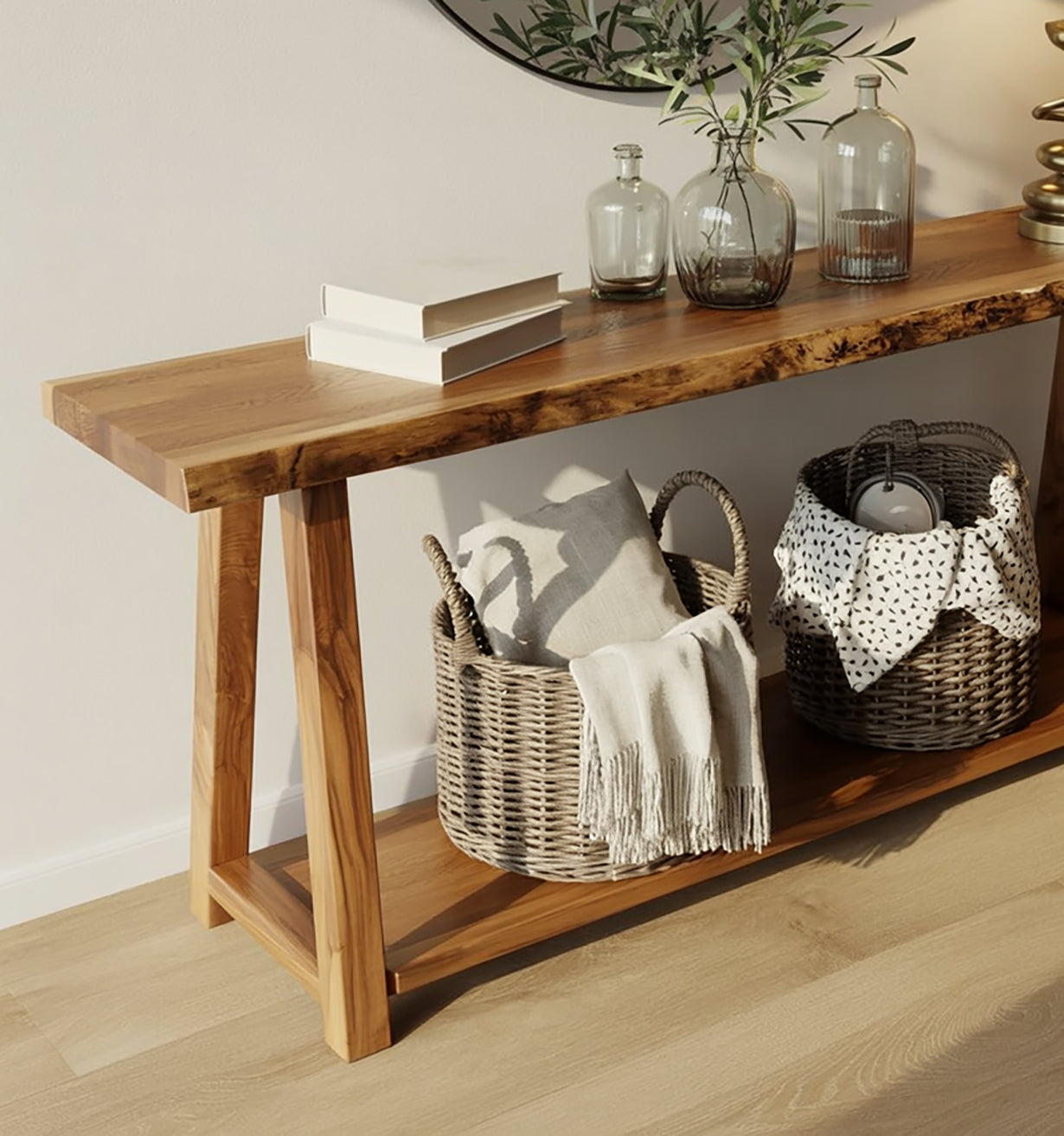 Rustic Reclaimed Wood Console Table – Live Edge Entryway Table