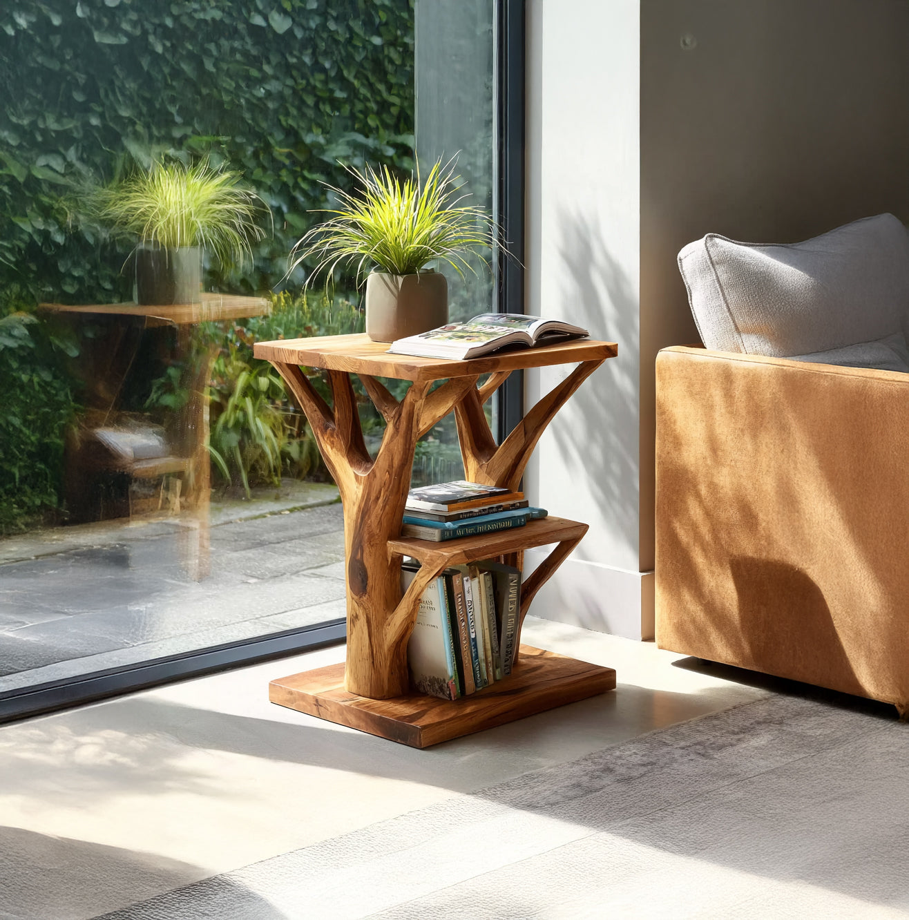 Farmhouse Round End Table – Live Edge Solid Wood Accent Table