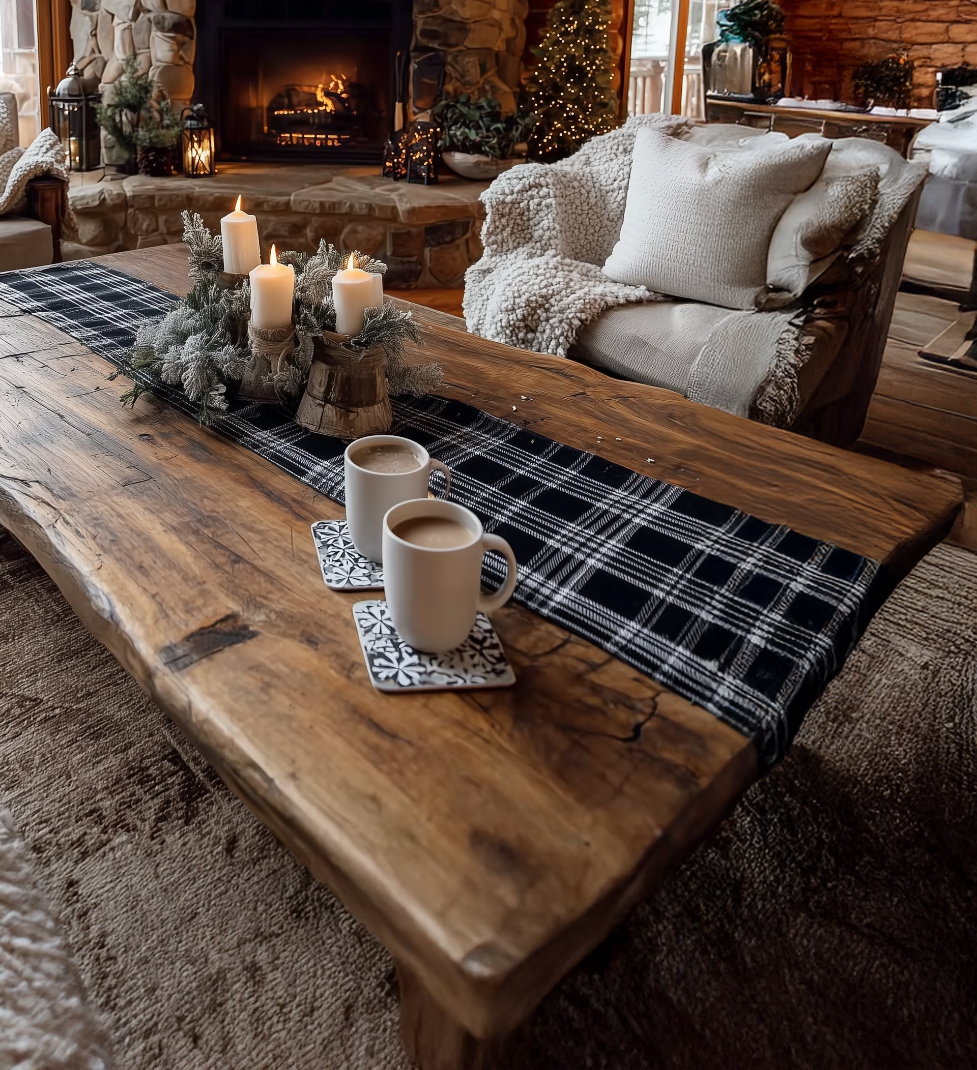 Rustic Live Edge Coffee Table – Handmade Solid Wood Mid Century Modern Accent