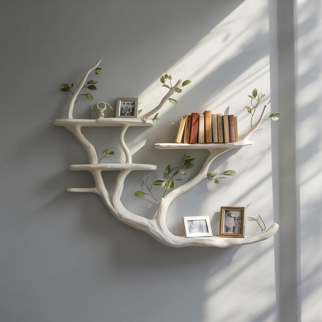 Handmade Tree Branch Bookshelf - Rustic Wood Floating Wall Shelf