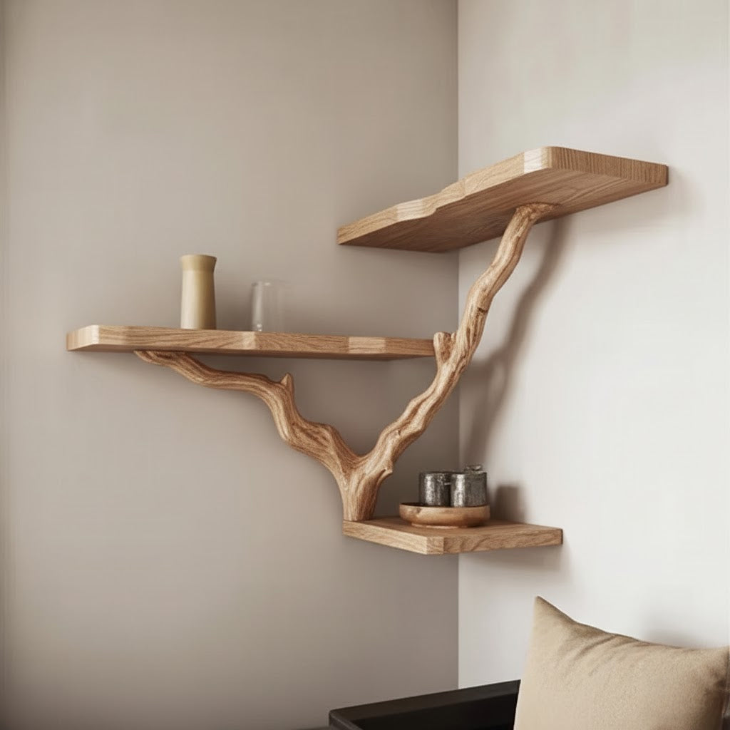 Tree Branch Bookshelf Floating Corner Black Wall Shelf Driftwood Shelves Gift For The Home