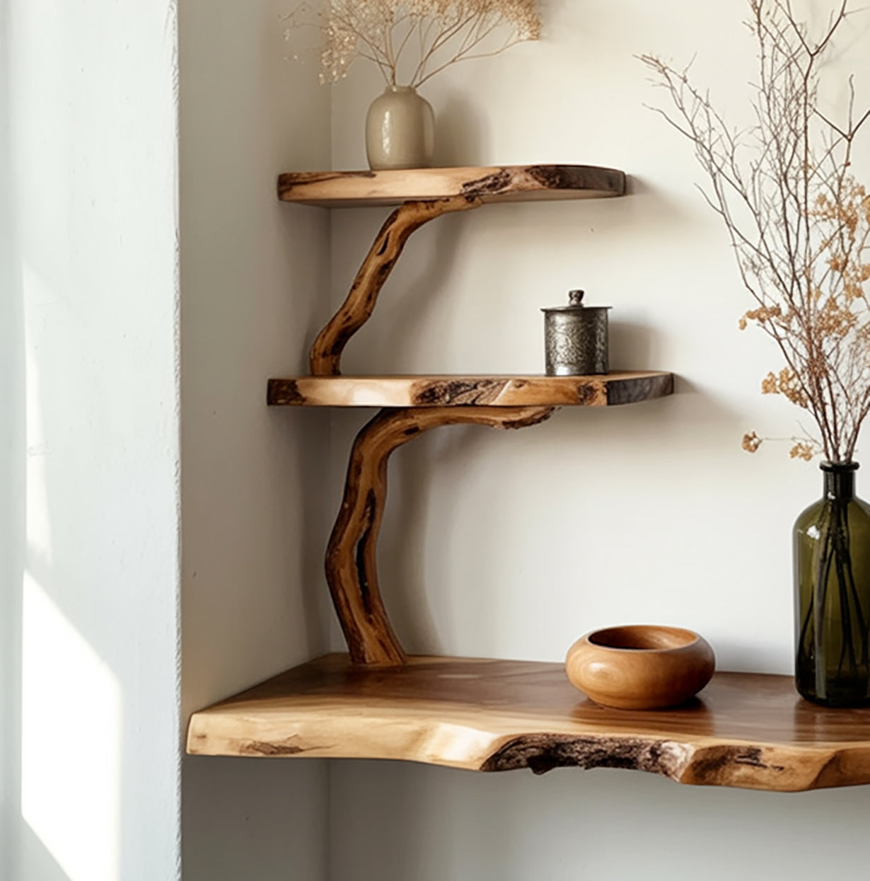 Live Edge Floating Shelf – Solid Wood Wall & Bookshelf