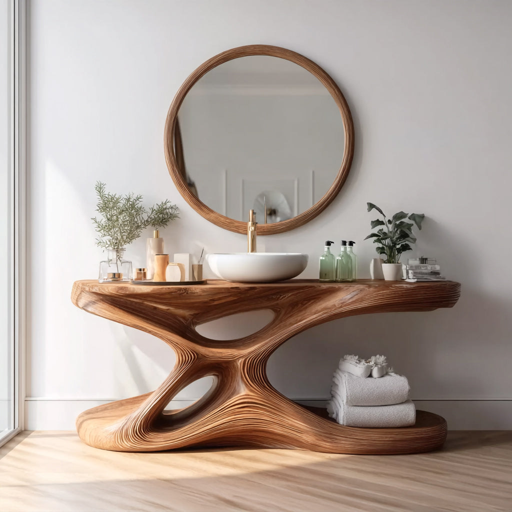 Handcrafted Corner Bathroom Vanity – Rustic Single Sink Cabinet with Shelf