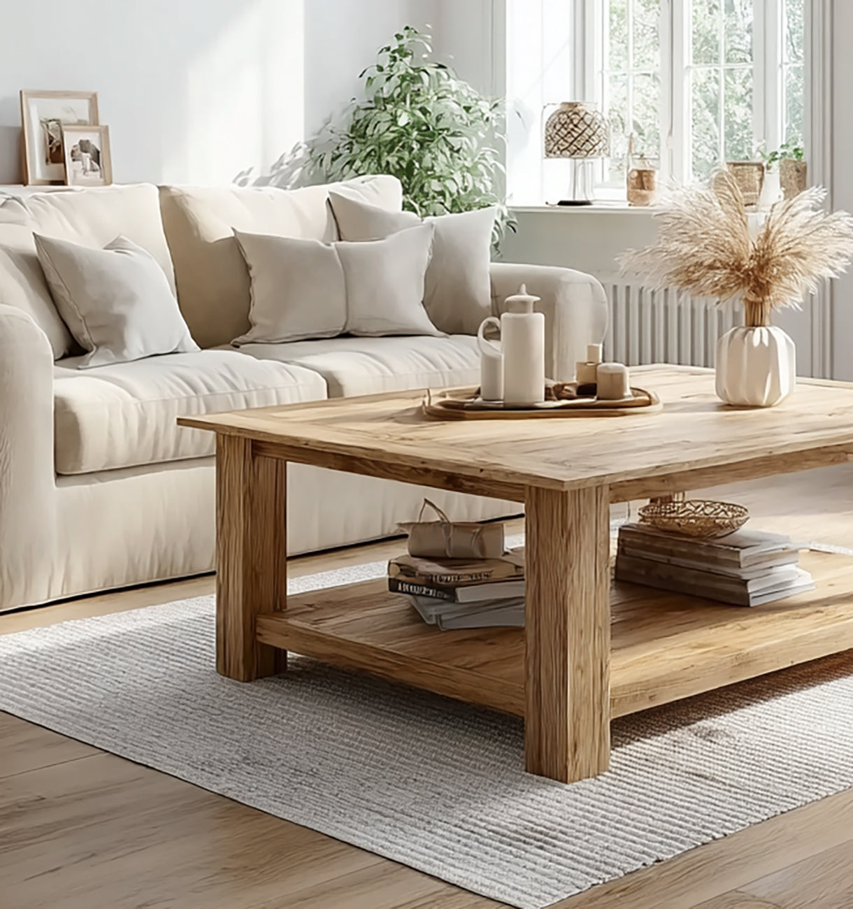 Rustic Low Coffee Table – Live Edge Reclaimed Wood Farmhouse Furniture