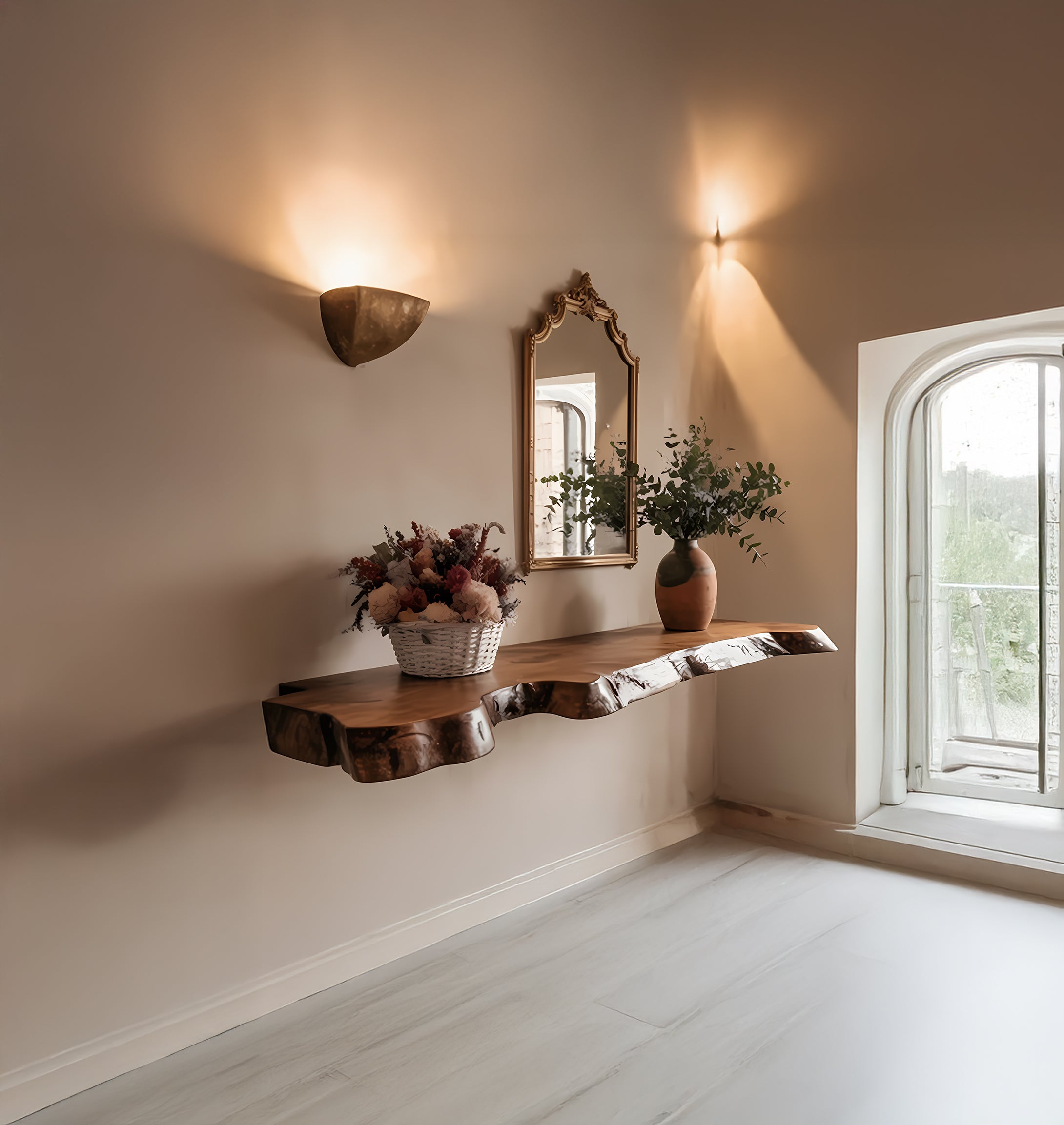 Live Edge Walnut Floating Shelves – Farmhouse Wooden Heavy Duty Shelf Christmas Décor