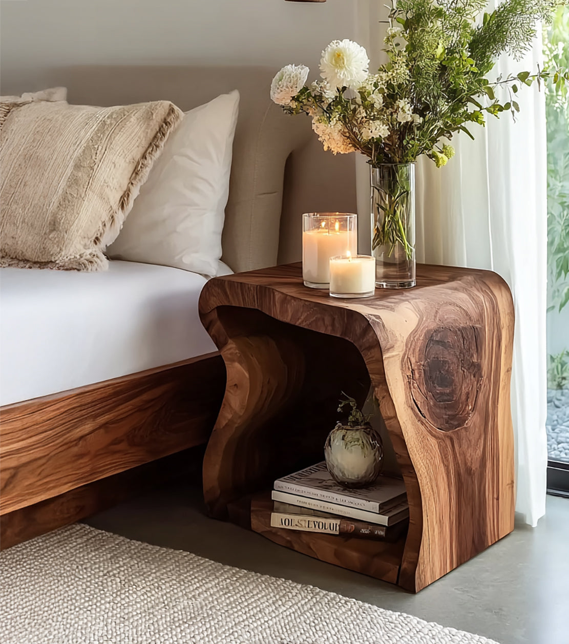 Live Edge End Table – Rustic Solid Wood End Table for Living Room