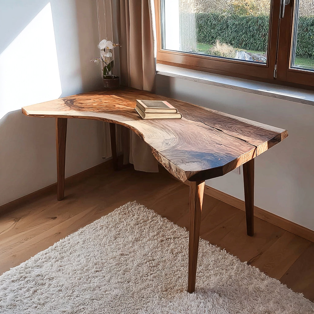 Handcrafted Rustic Live Edge Wooden Desk - Nature-Inspired Solid Wood Office Table