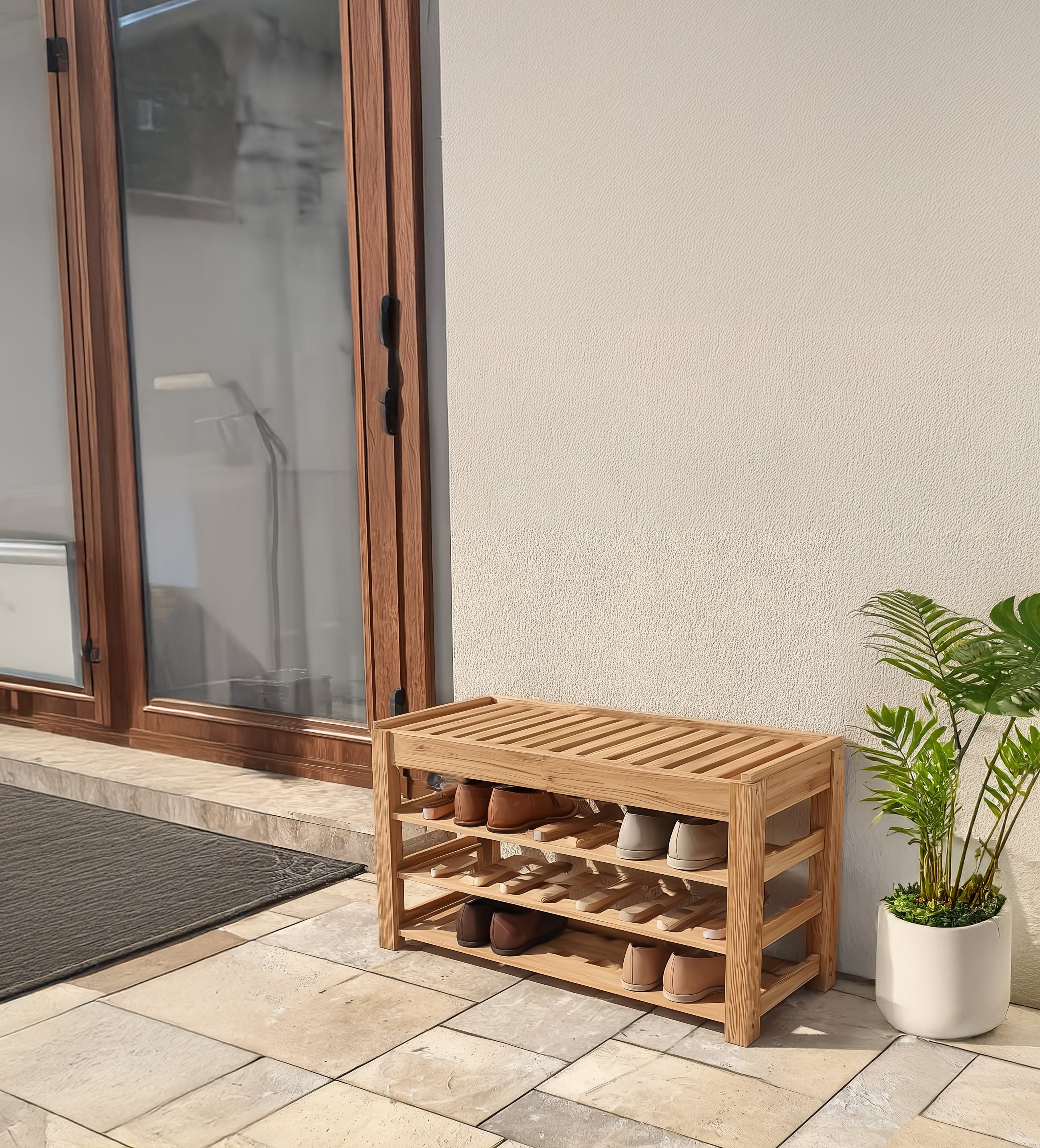 Oak Shoe Bench with Storage – Handmade Custom Entryway Shoe Rack