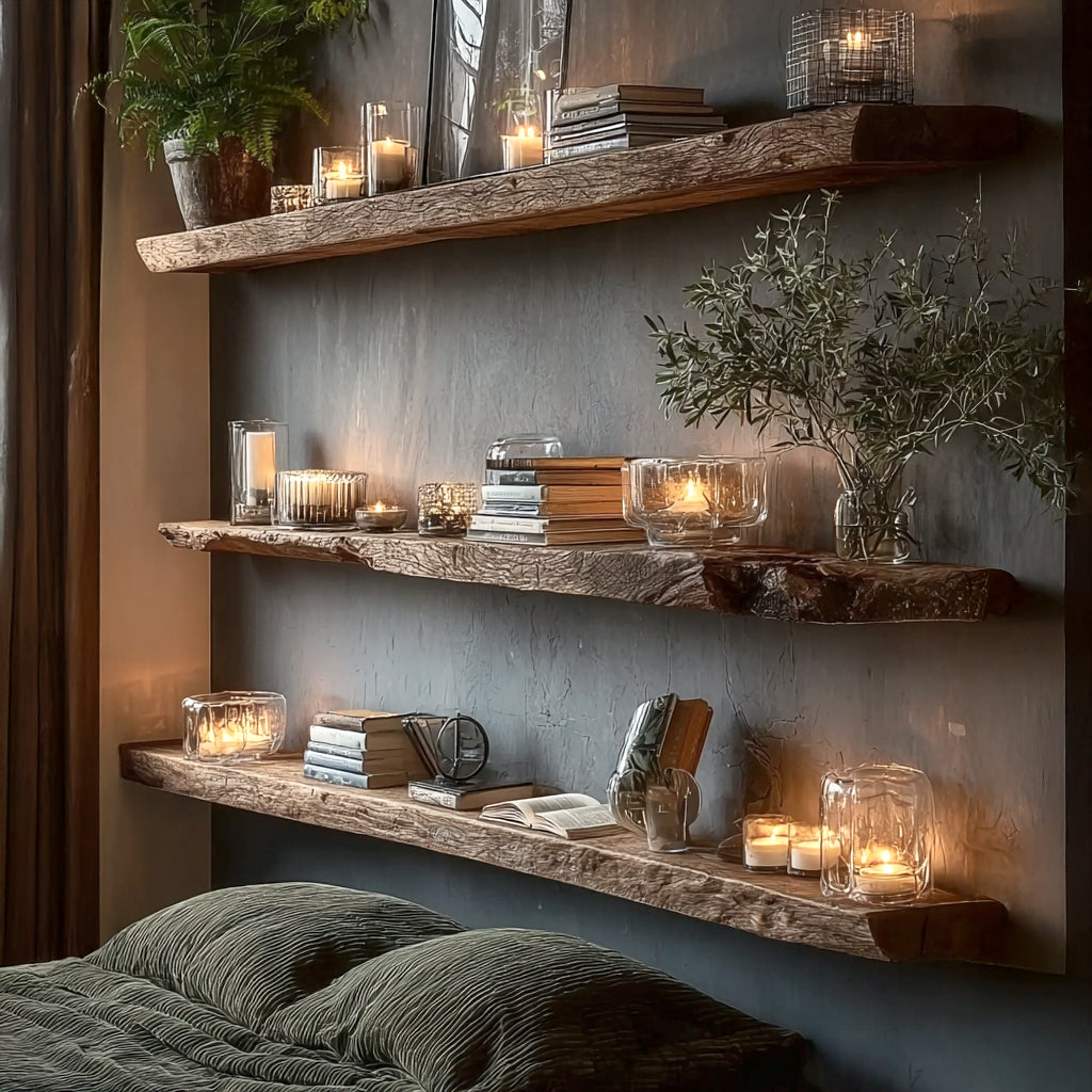 Rustic Live Edge Floating Shelves – Handmade Solid Wood Wall Shelves