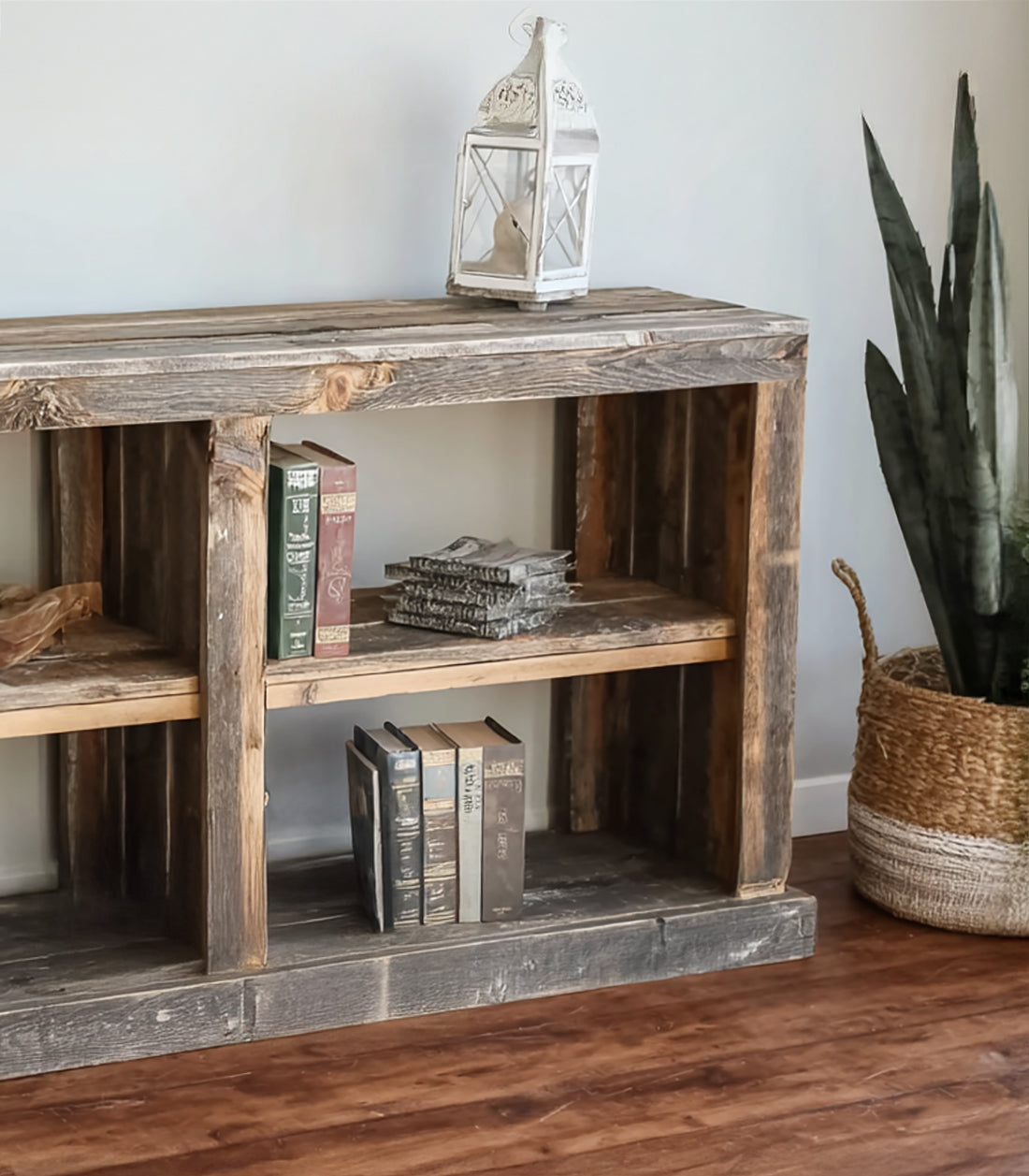 Rustic Solid Wood Bookshelf | Handmade Farmhouse Console Table & Storage Display