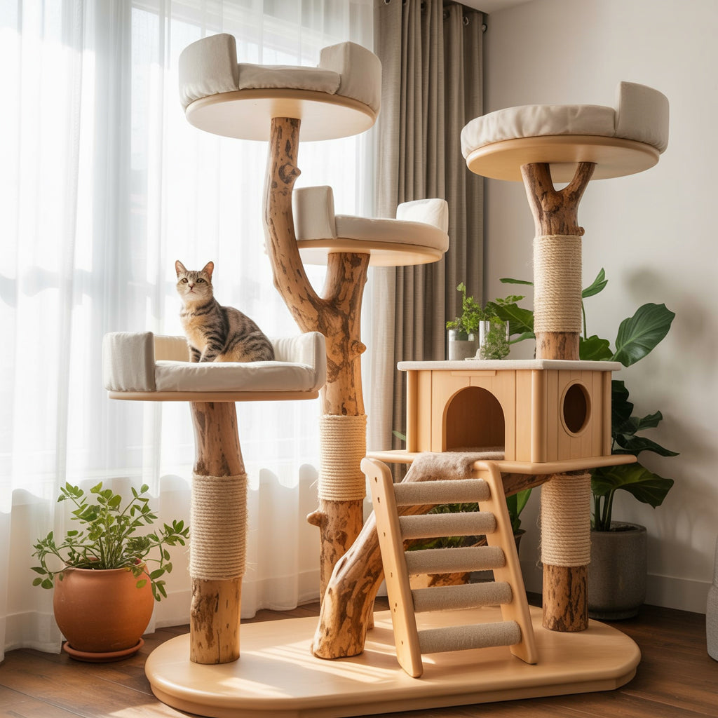Cat Tree Made from Real Branches and Wicker – Perfect for Minimalist Homes