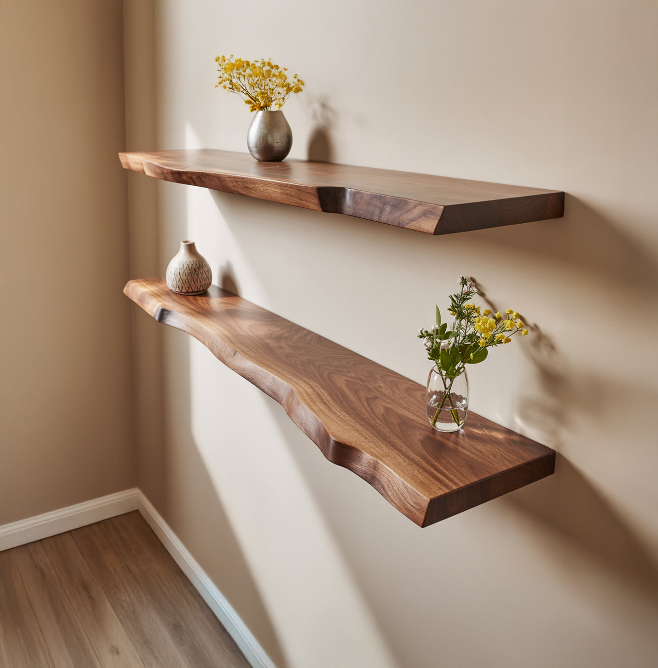 Solid Wood Live Edge Floating Shelf – Rustic Wall Decor for Living Room & Kitchen