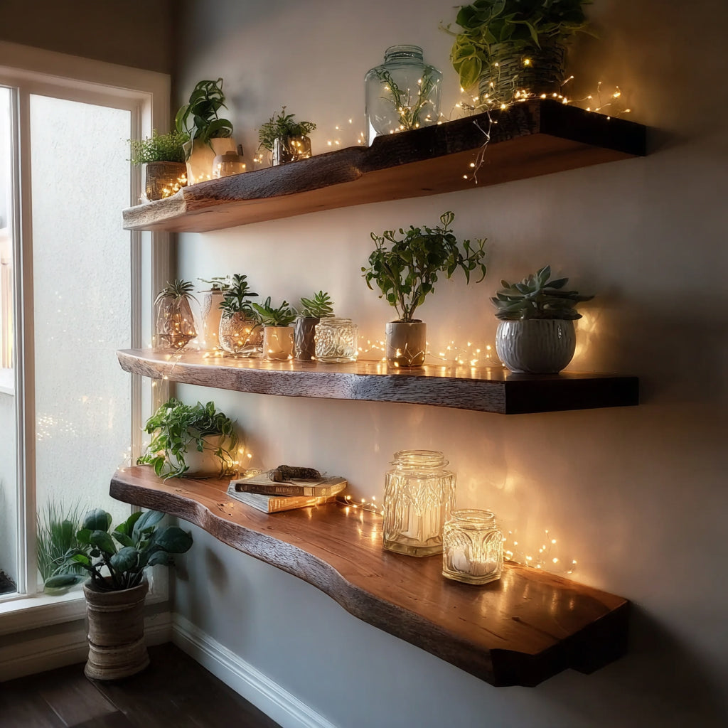 Solid Wood Live Edge Floating Shelf – Rustic Bathroom & Laundry Room Decor