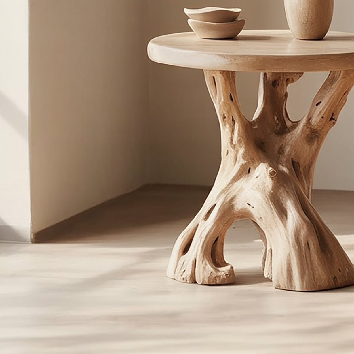 Organic Solid Wood End Table – Handcrafted Tree Root Side Table