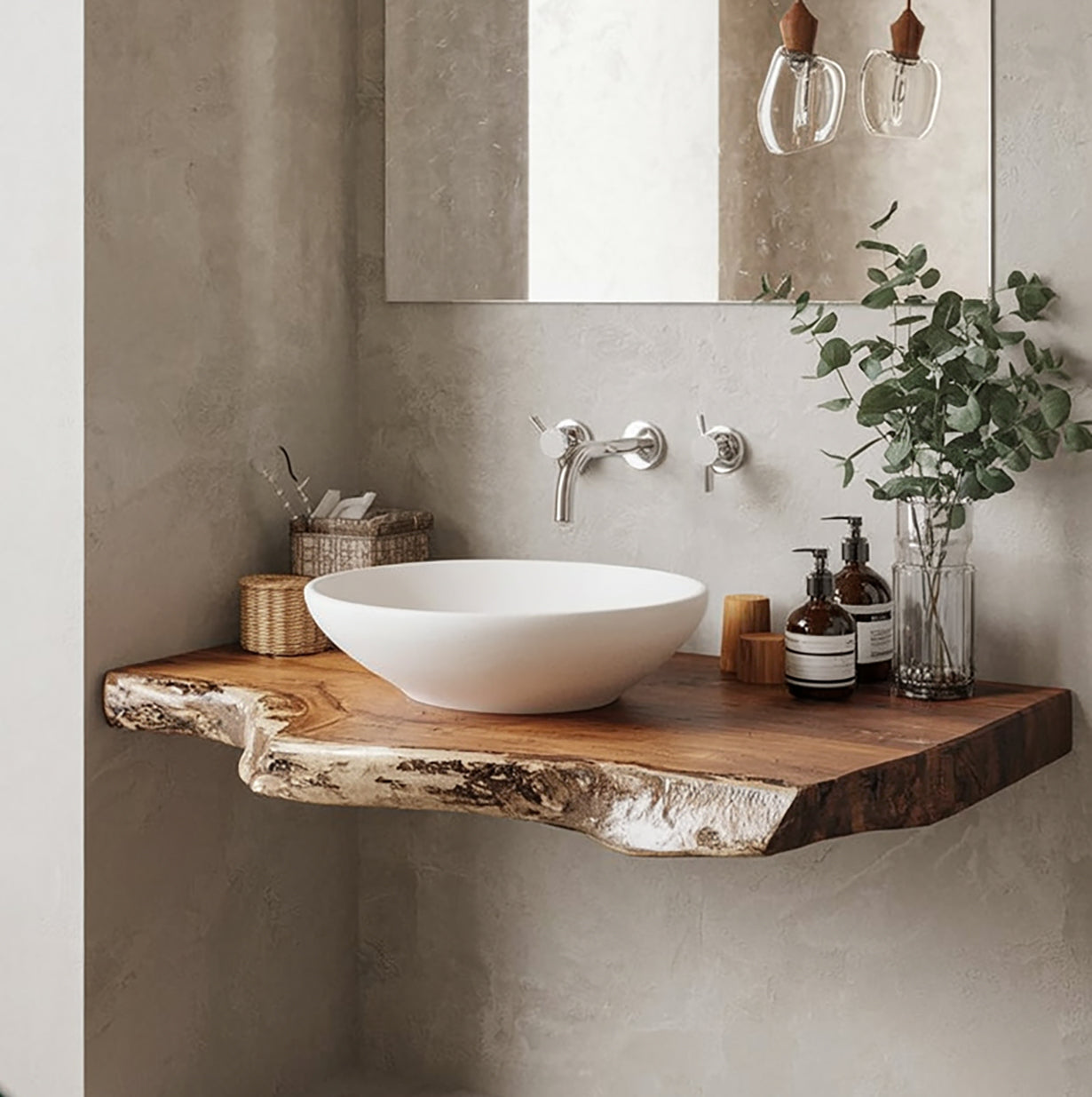 Rustic Live Edge Bathroom Vanity Shelf – Handmade Wood Decor