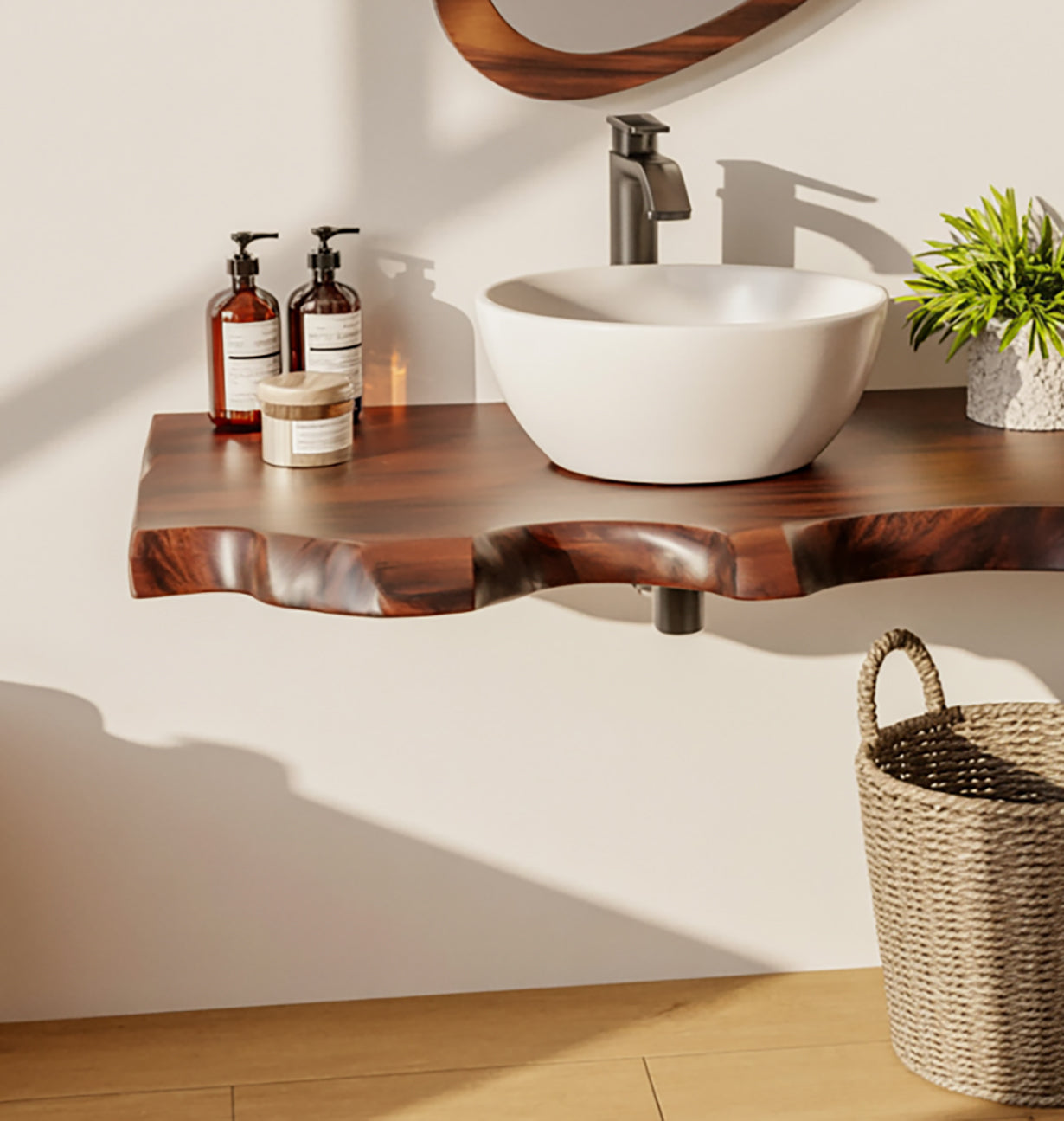 Handcrafted Floating Vanity – Wall Mounted Live Edge Bathroom Countertop