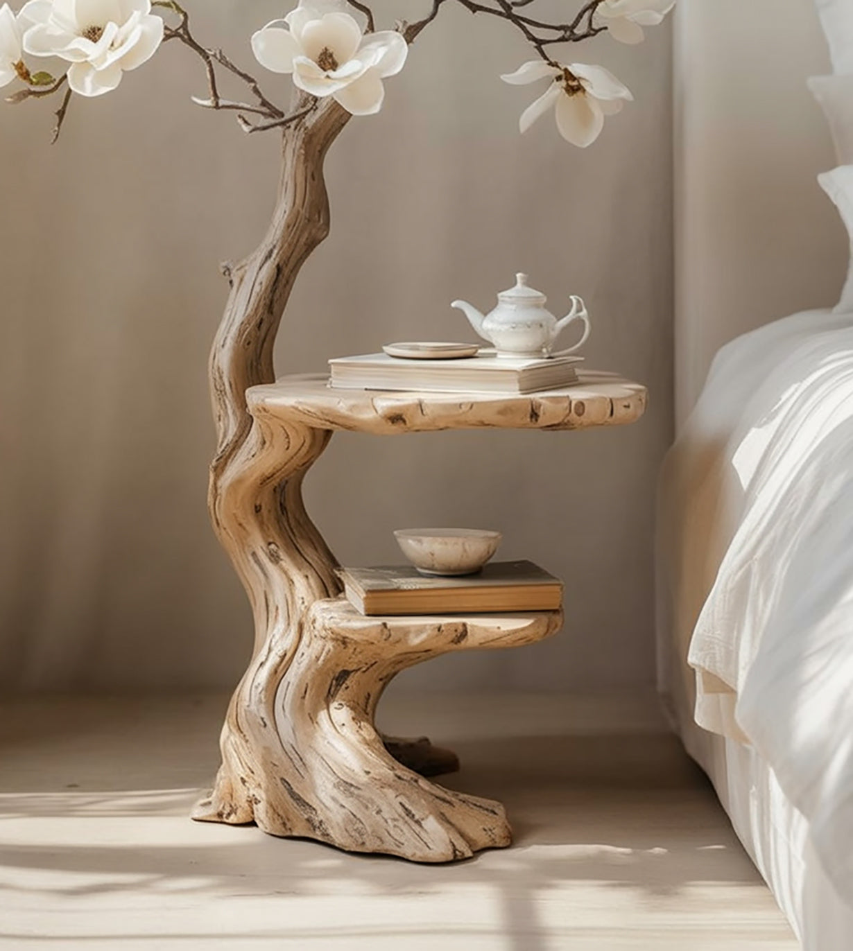 Farmhouse Round End Table – Live Edge Coffee Table, Rustic Solid Wood Handmade Side Table