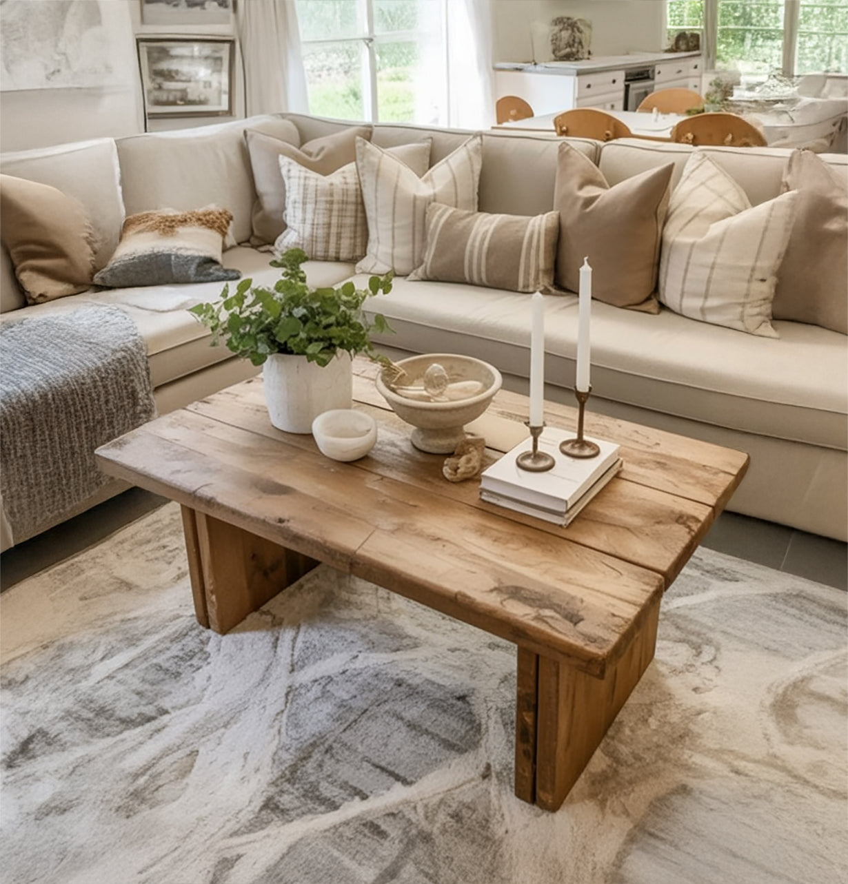 Handmade Organic Wood Coffee Table - Rustic Minimalist Living Room Furniture