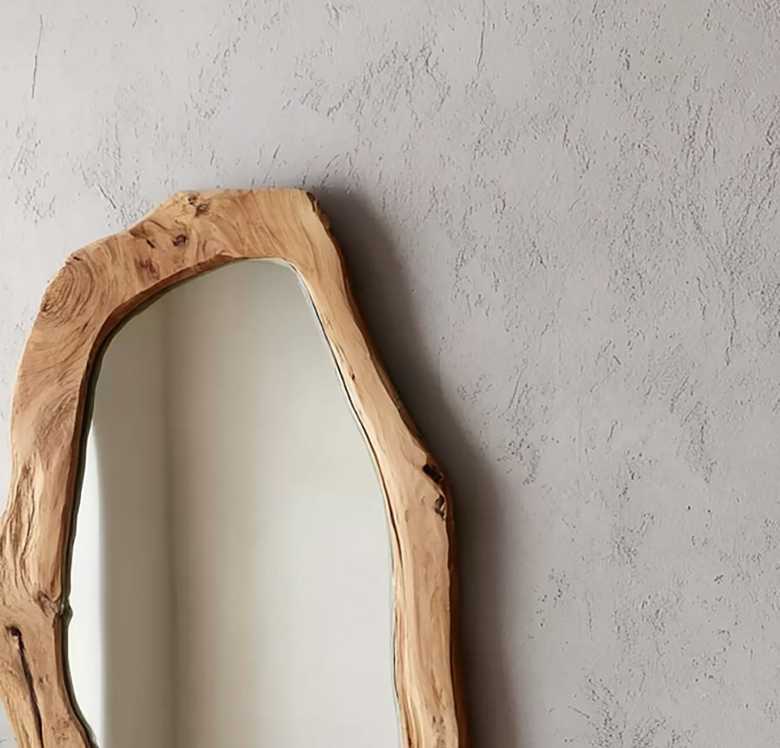Handcrafted Wooden Mirror – Live Edge Natural Wood Frame, Rustic Wall Decor