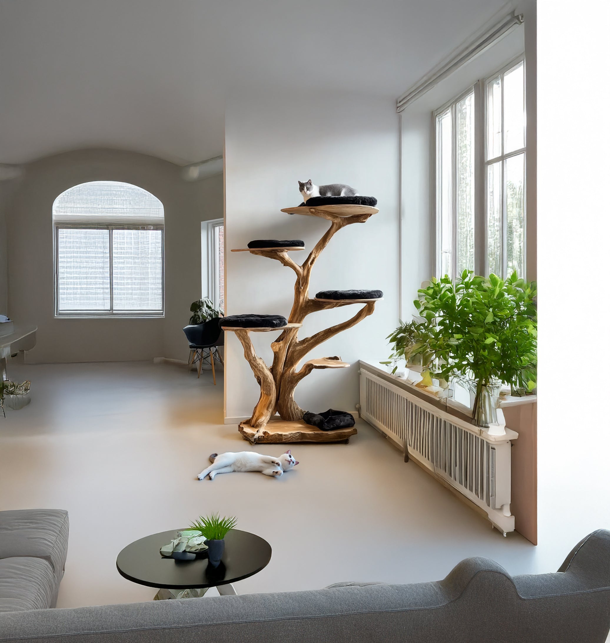 Handmade Wooden Cat Tree Tower – Rustic Solid Wood Cat Stand