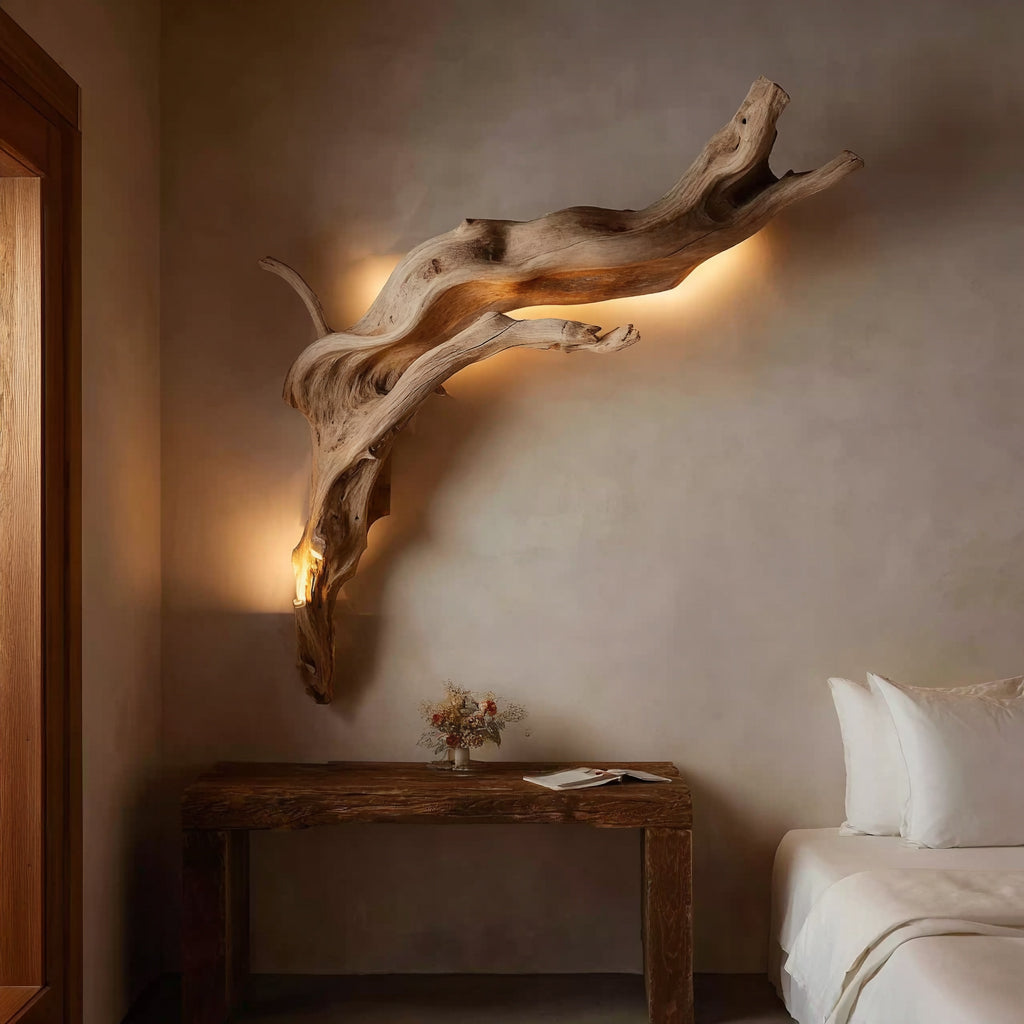 Driftwood Wall Sconce – Handcrafted Rustic Wooden Wall Lamp