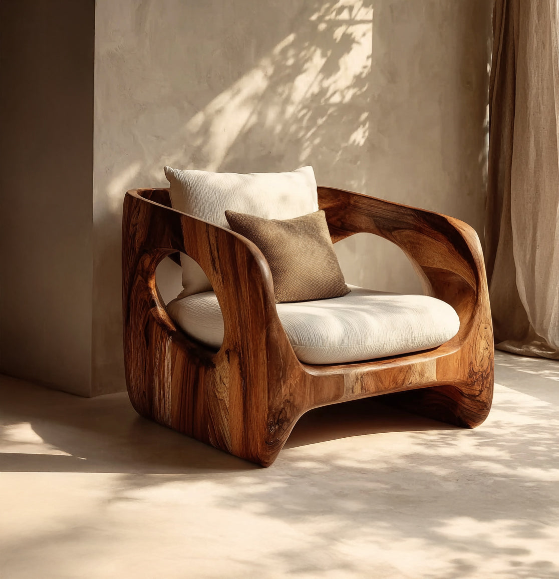 Handcrafted Organic Accent Chair – Solid Wood Sculptural Frame Armchair for Living Room