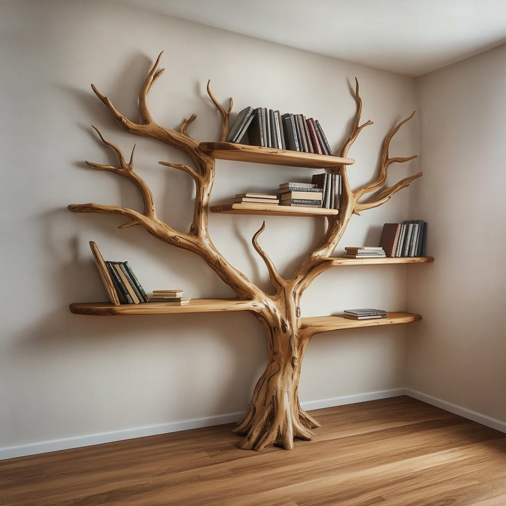 Handcrafted Tree Branch Bookshelf: Custom Wall-Mounted Floating Shelf