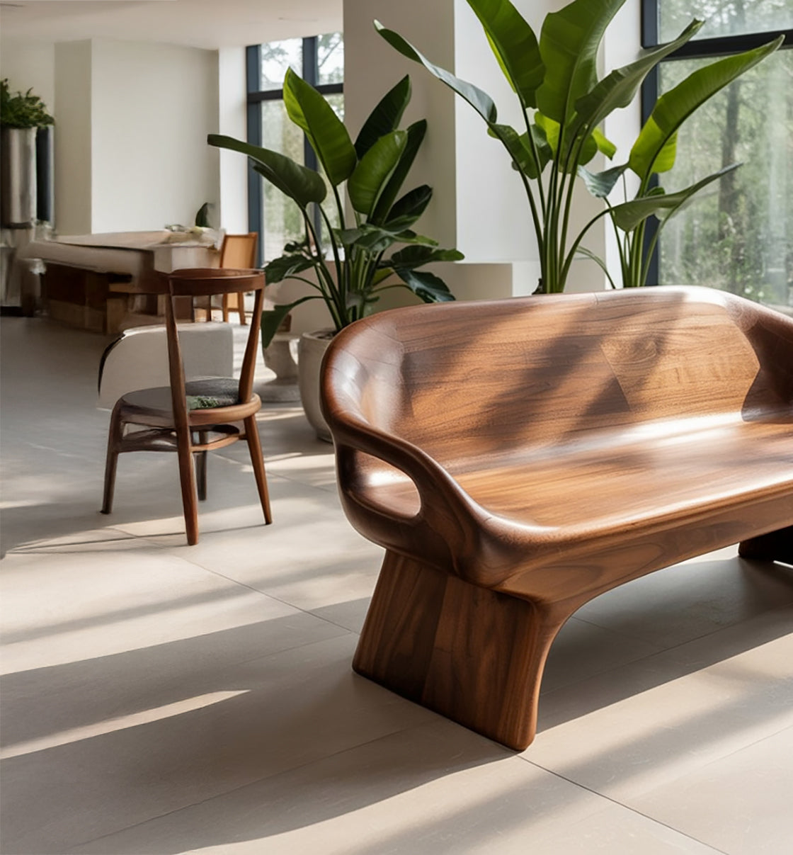 Sculptural Solid Wood Bench – Handmade Modern Organic Seating