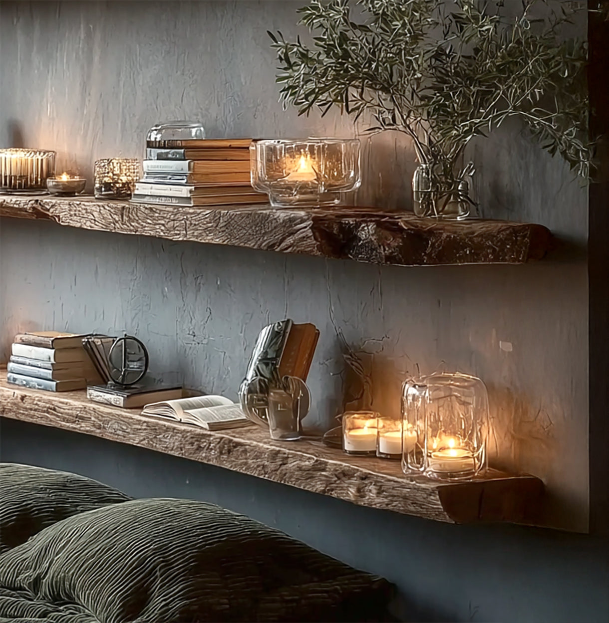 Rustic Live Edge Floating Shelves – Handmade Solid Wood Wall Shelves