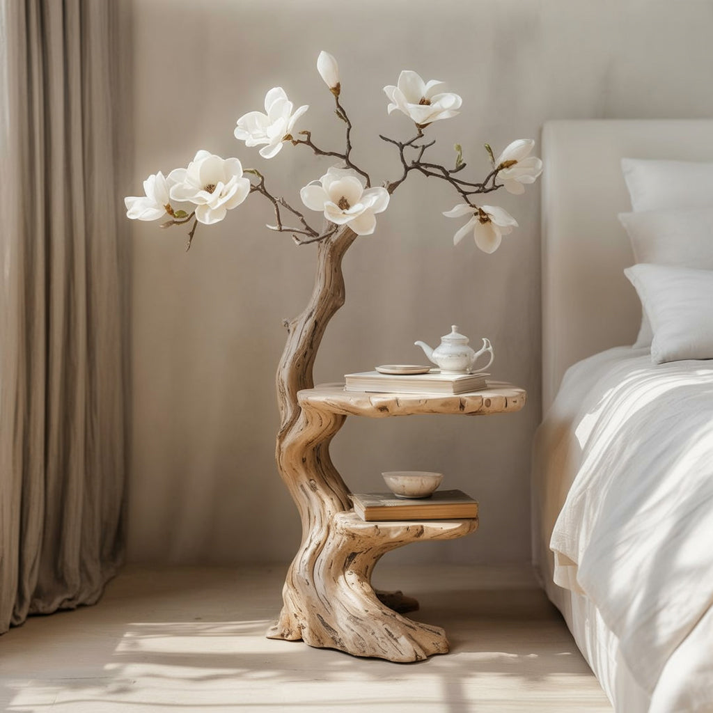 Farmhouse Round End Table – Live Edge Coffee Table, Rustic Solid Wood Handmade Side Table