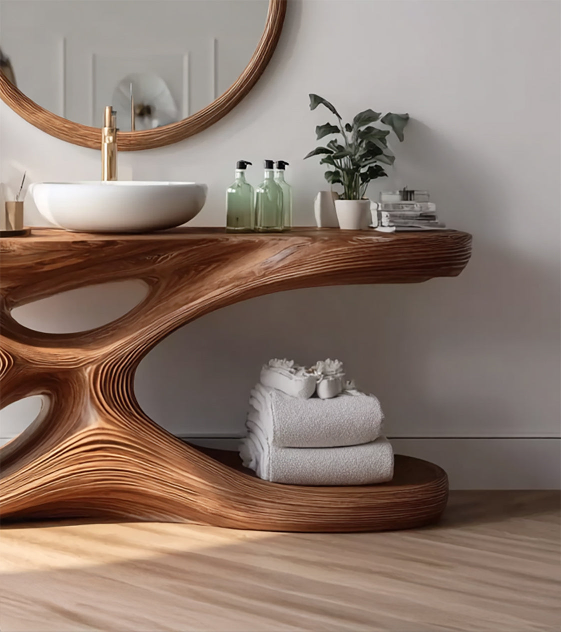 Handcrafted Corner Bathroom Vanity – Rustic Single Sink Cabinet with Shelf