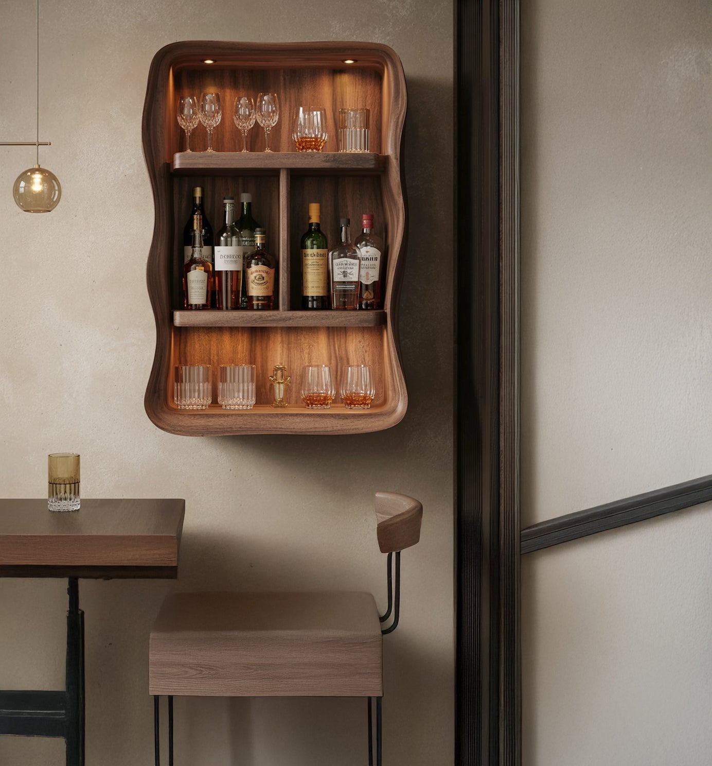 Rustic Live Edge Bar Shelf – Reclaimed Solid Wood Floating Shelf for Kitchen or Bar