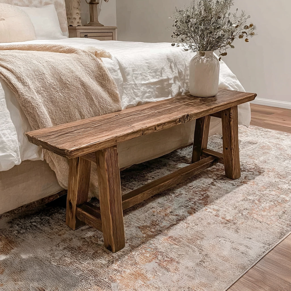 Reclaimed Wood Entryway Bench – Rustic Long Farmhouse Hallway Seating