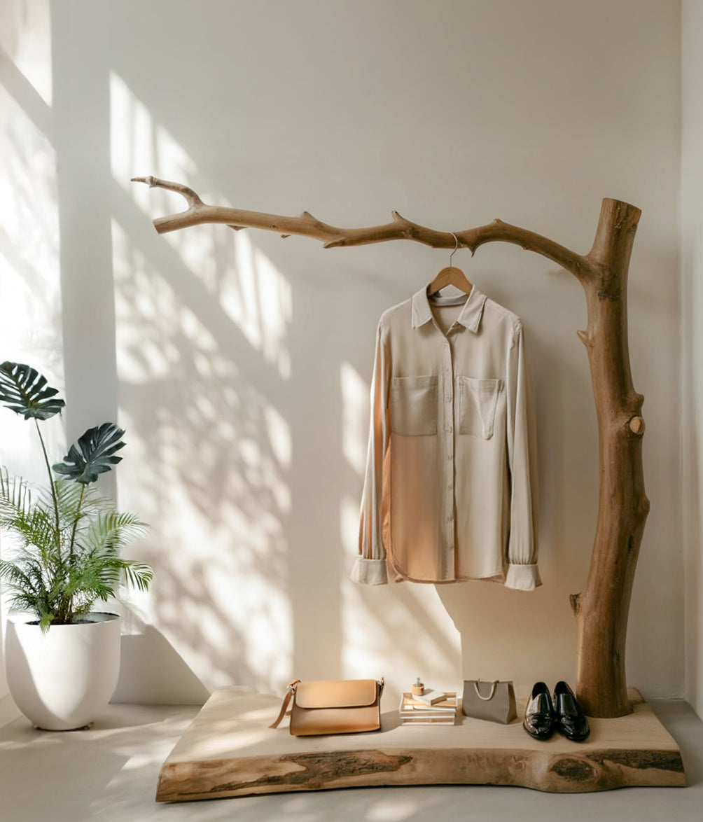Handmade Wooden Shelf Coat Hooks – Tree Branch Style Standing Hanger Rack