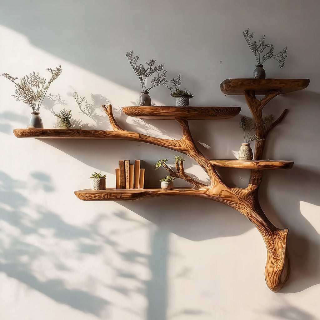 Driftwood Floating Shelf – Rustic Tree Branch Wall Art & Handmade Bookshelf