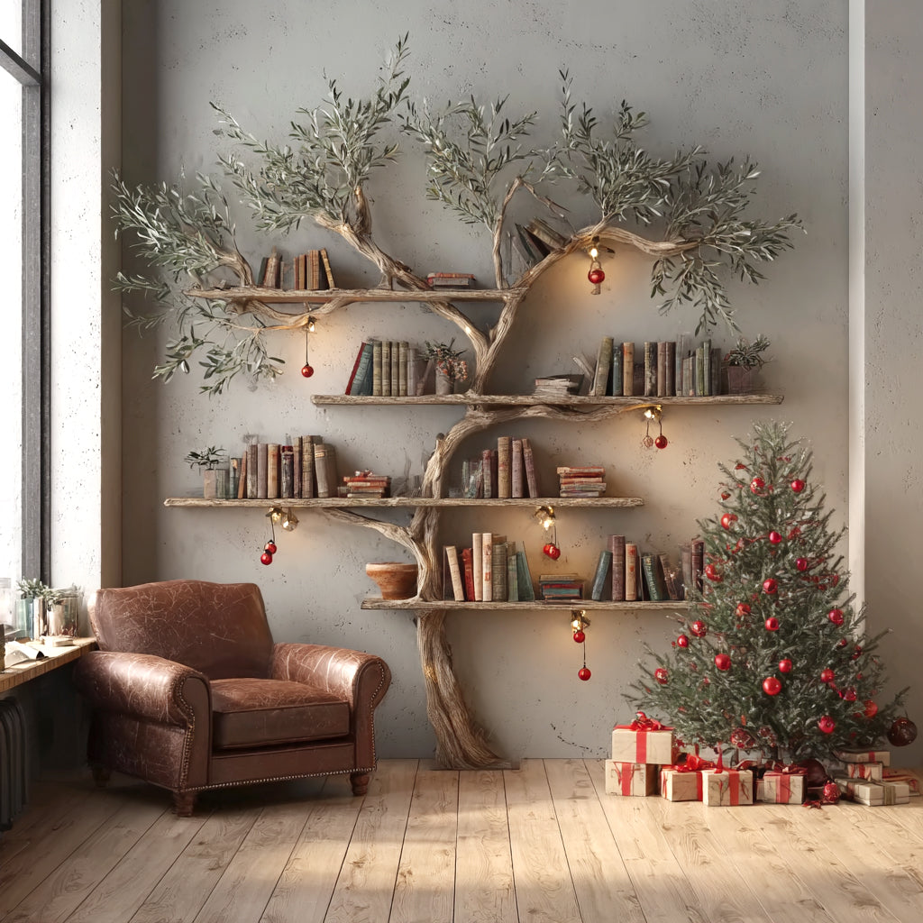 Tree Branch Bookshelf – Floating Wooden Wall Shelf Live Edge Design Christmas Decor