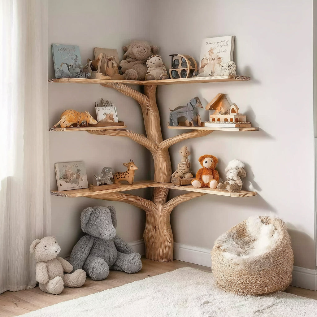 Kids Tree Bookshelf – Wooden Tree Shaped Bookcase for Nursery or Playroom