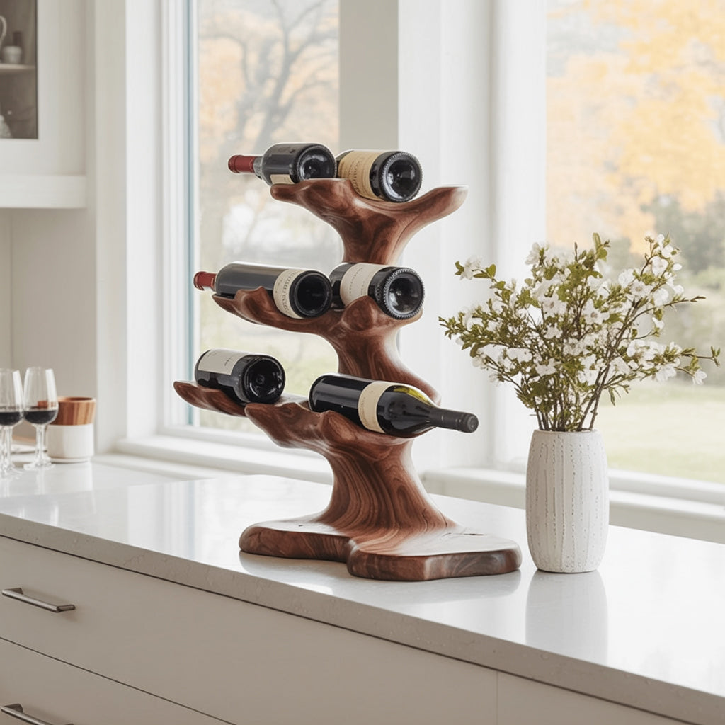 Handcrafted Wooden Wine Rack – Modern Walnut Wine Holder for Home Bar