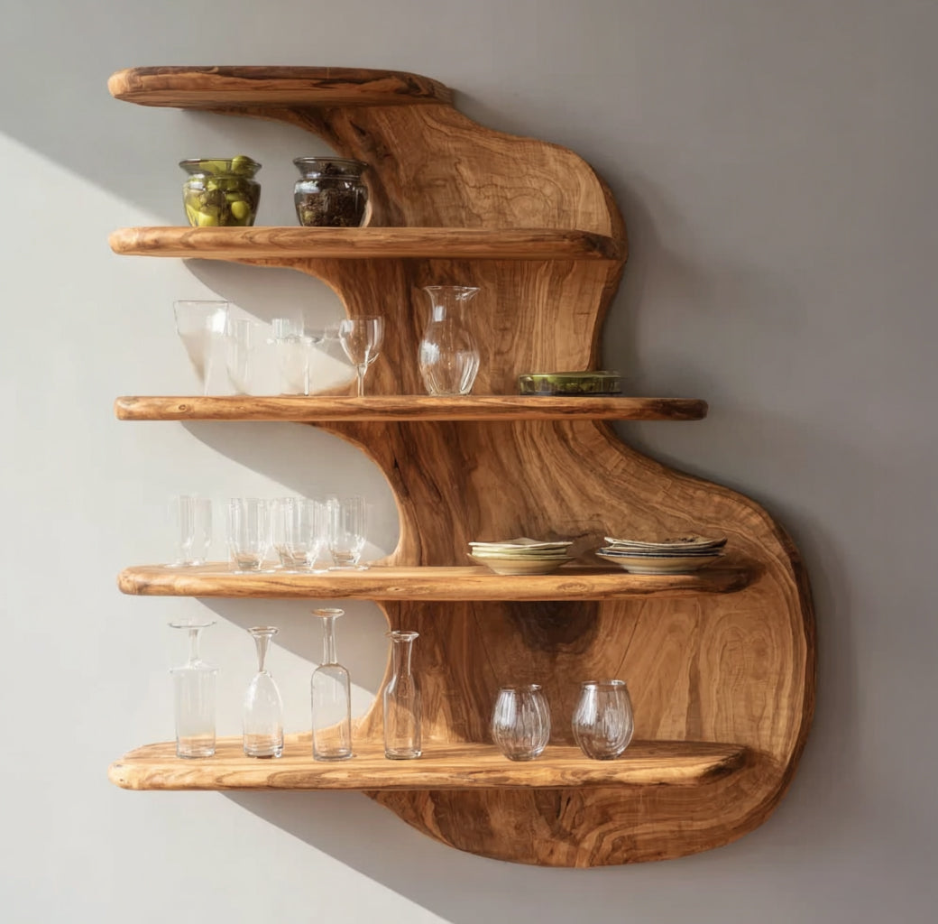 Handmade Floating Kitchen Cabinet – Rustic Farmhouse Live Edge Wall Shelf Storage