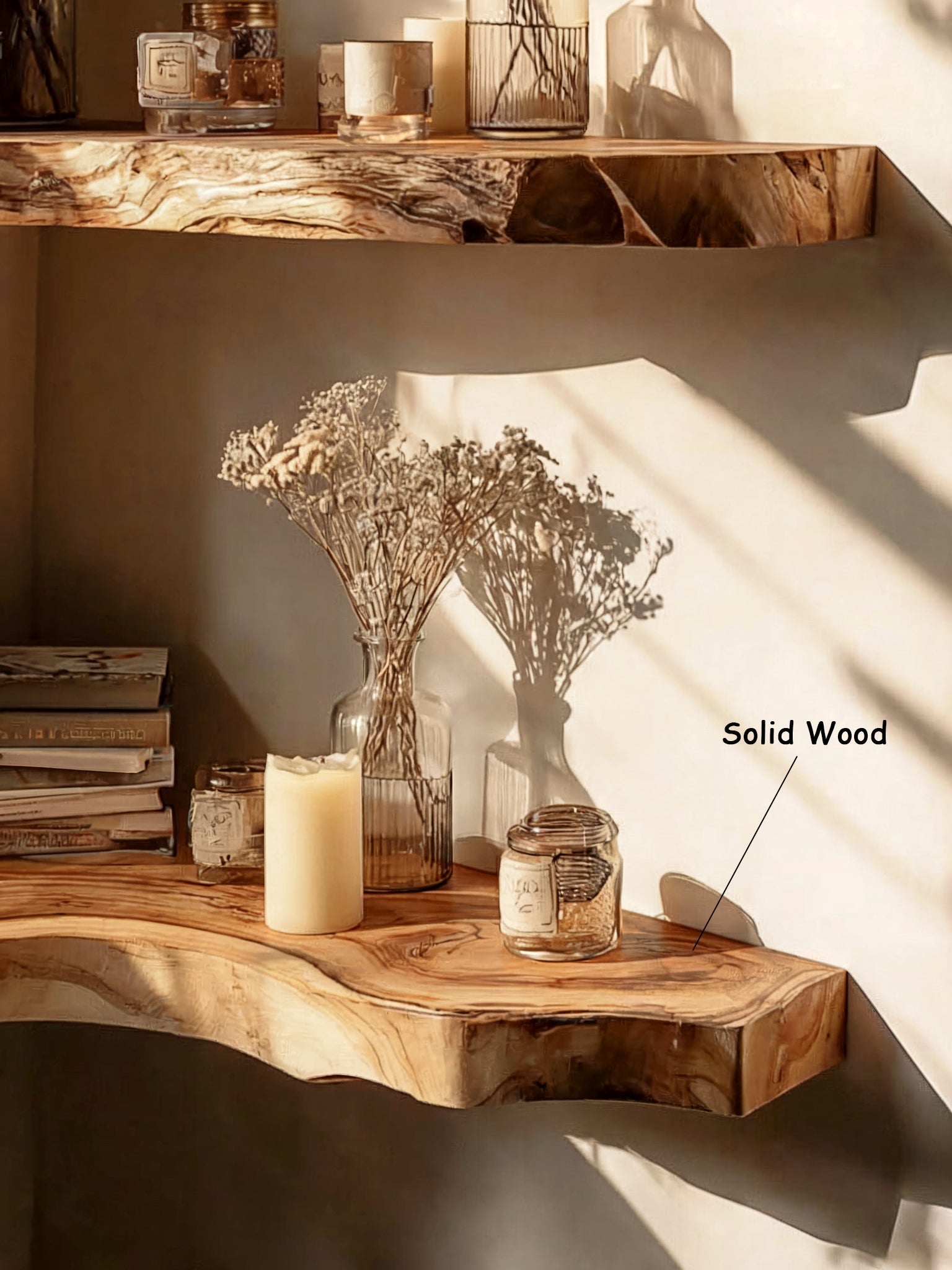 Handmade Christmas Floating Shelf – Live Edge Wooden Bookshelf & Décor Gift